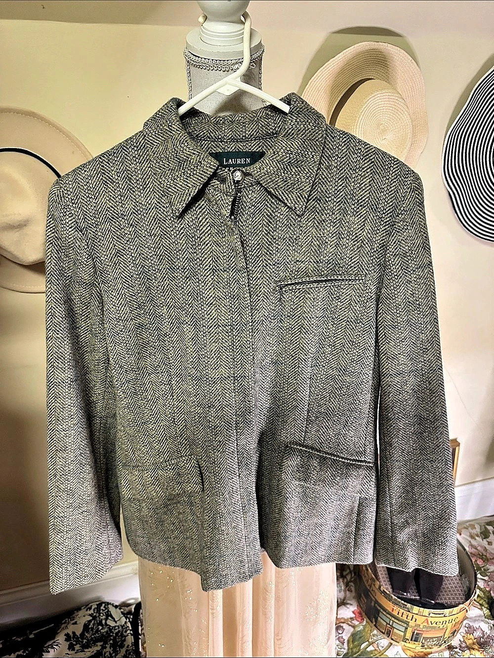 Lauren Ralph Lauren Houndstooth Jacket in Gray & Blue Size 10 Like New